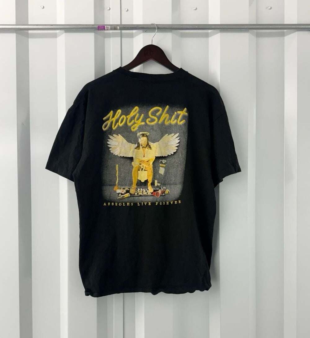 Assholes Live Forever Holy Shit Shirt XL Black Angel Jesus Tee Kirill Was Here